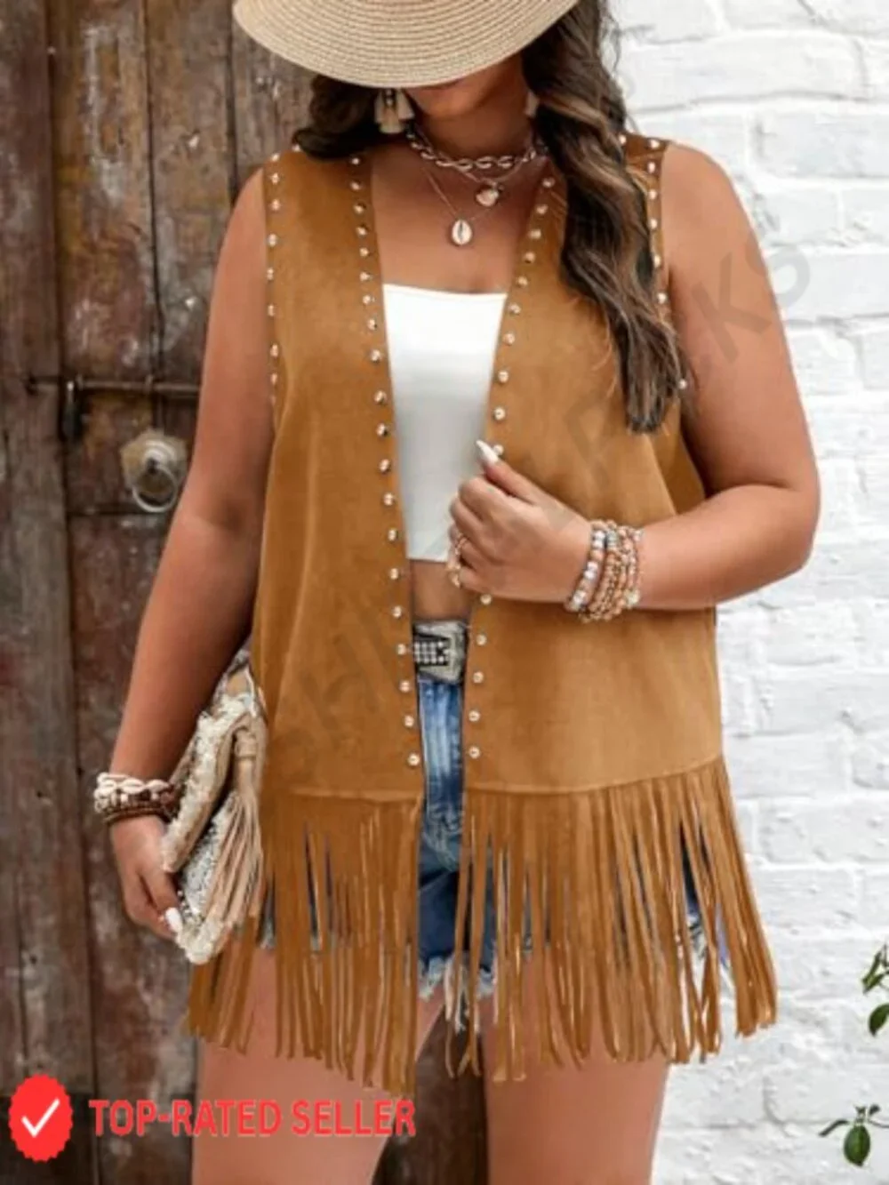 Faux Suede Fringe Vest Sleeveless Tassel Jacket Cowgirl Outfit